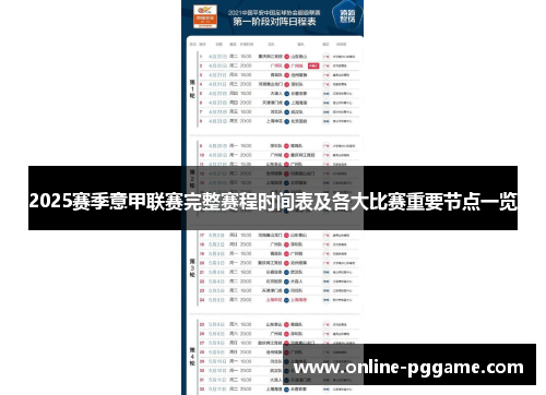 2025赛季意甲联赛完整赛程时间表及各大比赛重要节点一览